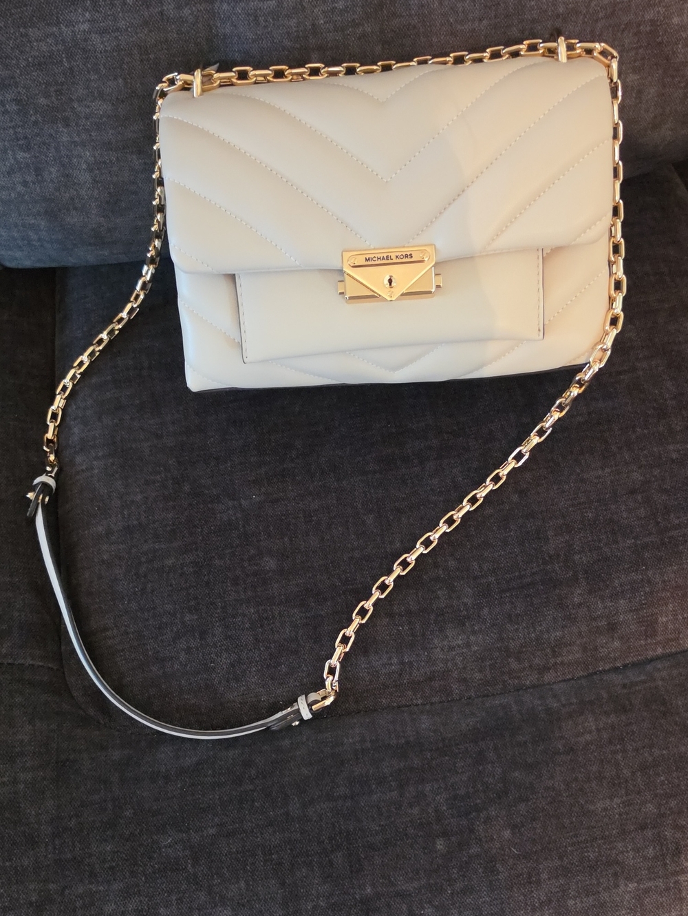 Michael Kors Blush Quilted Leather Chain Shoulder Bag with Gold Hardware